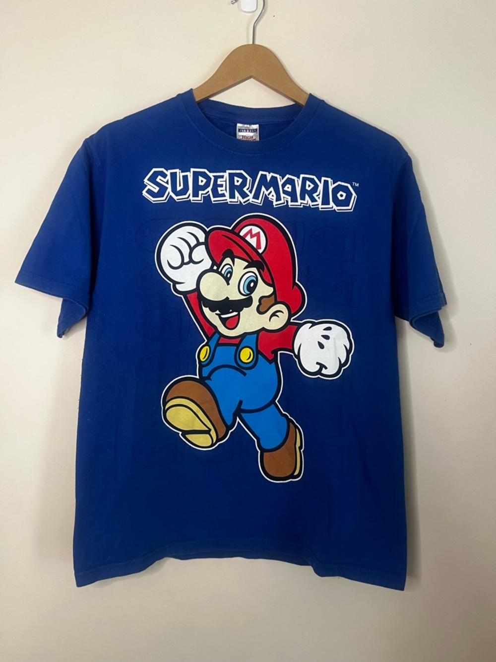 Vintage Y2K Jerzees Nintendo Super Mario Bros Blue T Shirt Size M